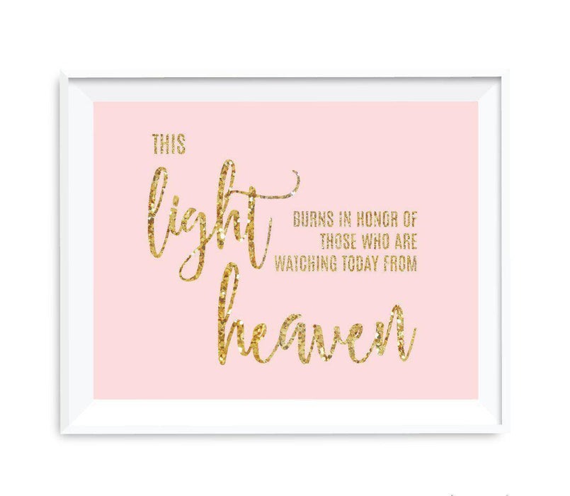 Blush Pink Gold Glitter Print Wedding Party Signs-Set of 1-Andaz Press-This Light Burns Memorial-