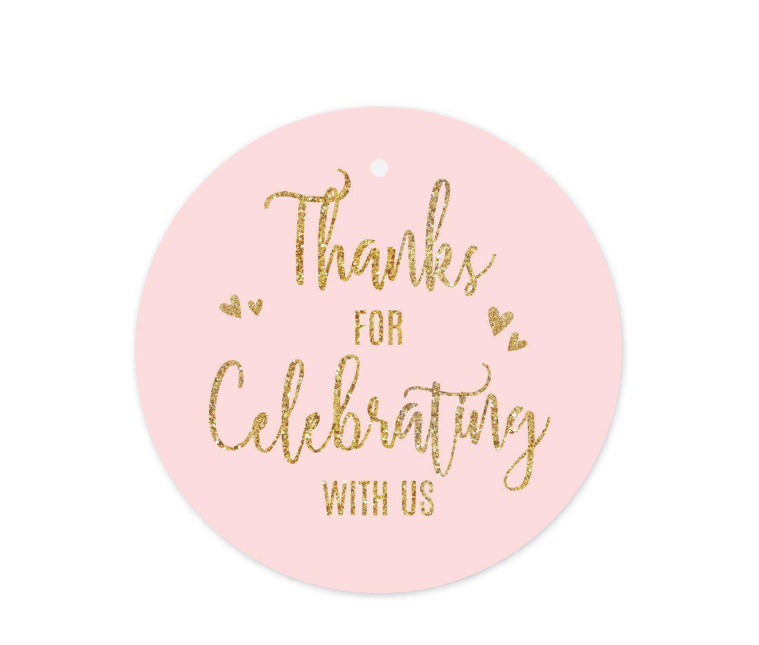 Blush Pink Gold Glitter Print Wedding Round Circle Gift Tags-Set of 24-Andaz Press-Thank You For Celebrating With Us-