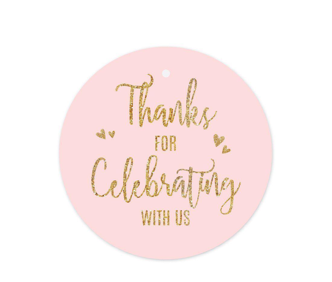Blush Pink Gold Glitter Print Wedding Round Circle Gift Tags-Set of 24-Andaz Press-Thank You For Celebrating With Us-