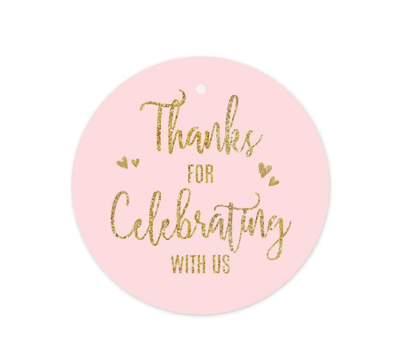 Blush Pink Gold Glitter Print Wedding Round Circle Gift Tags-Set of 24-Andaz Press-Thank You For Celebrating With Us-
