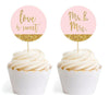 Blush Pink Gold Glitter Print Wedding Round Cupcake Topper DIY Party Favors Kit-Set of 20-Andaz Press-