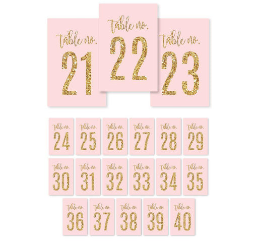 Blush Pink Gold Glitter Print Wedding Table Numbers-Set of 20-Andaz Press-1-20-
