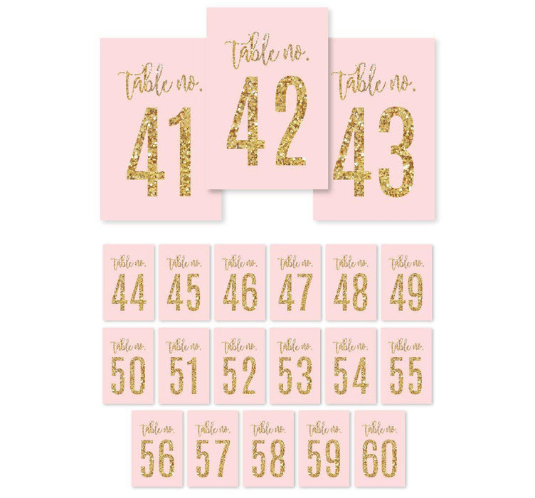 Blush Pink Gold Glitter Print Wedding Table Numbers-Set of 20-Andaz Press-41-60-