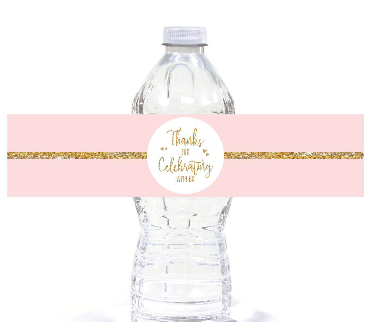 Blush Pink Gold Glitter Print Wedding Water Bottle Label Stickers-Set of 20-Andaz Press-