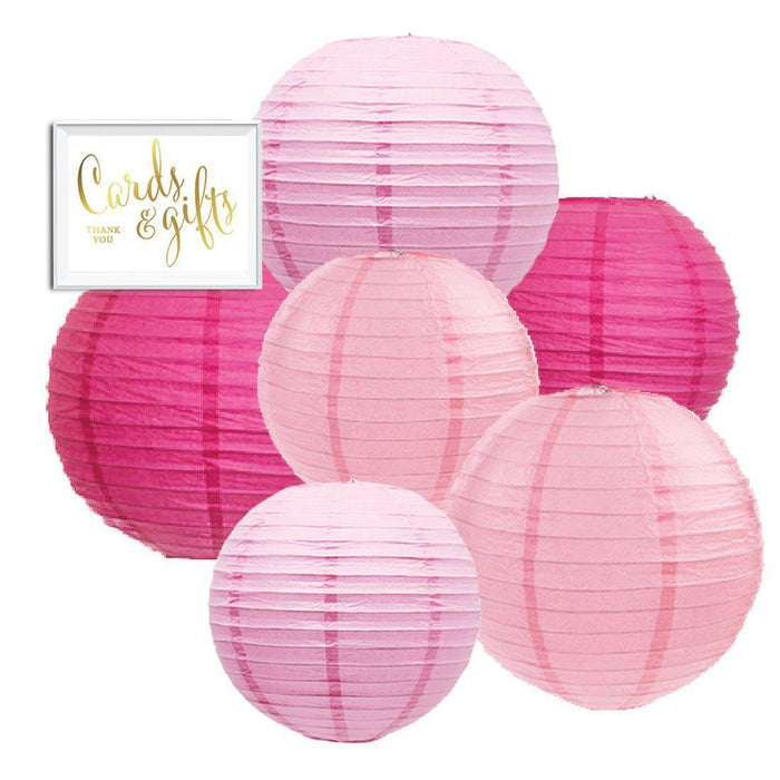 Blush Pink, Pink, Fuchsia Hanging Paper Lanterns Decorative Kit-Set of 6-Andaz Press-