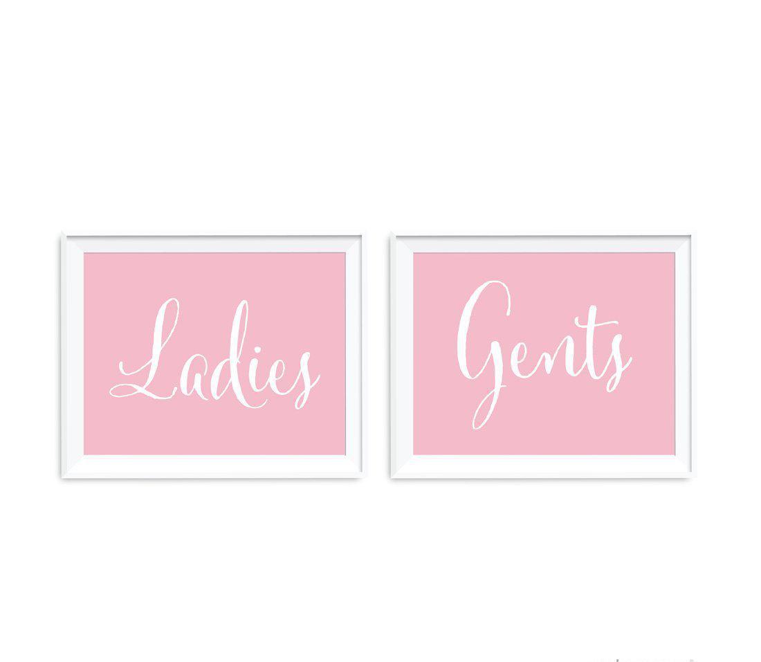 Blush Pink Wedding Signs, 2-Pack-Set of 2-Andaz Press-Ladies, Gents Bathroom Restroom-