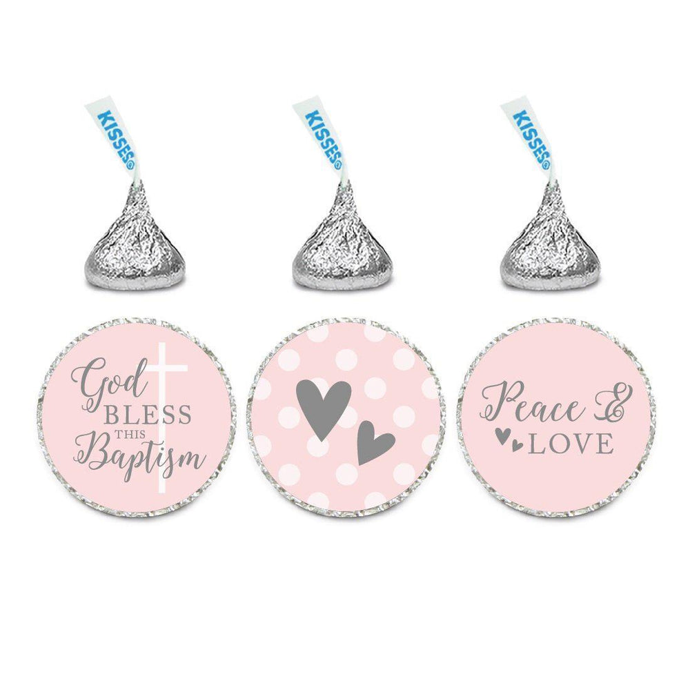 Blush Pink and Gray Baby Girl Baptism Chocolate Drop Label Stickers Trio-set of 216-Andaz Press-