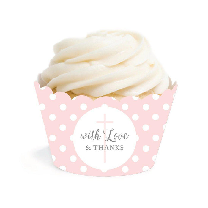 Blush Pink and Gray Baby Girl Baptism Cupcake Wrappers-set of 20-Andaz Press-