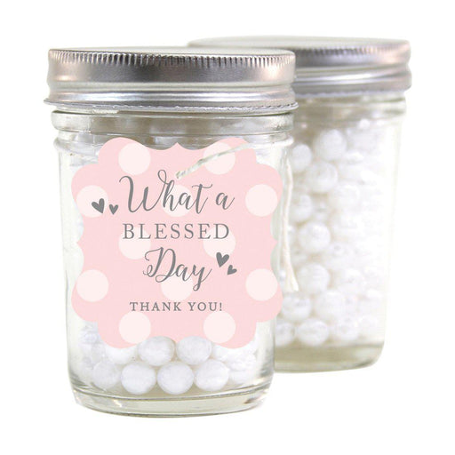 Blush Pink and Gray Baby Girl Baptism Fancy Frame Gift Tags, What a Blessed Day-set of 24-Andaz Press-