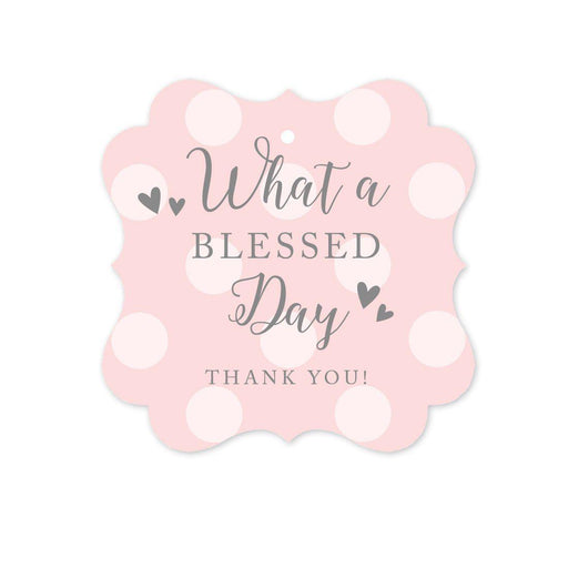 Blush Pink and Gray Baby Girl Baptism Fancy Frame Gift Tags, What a Blessed Day-set of 24-Andaz Press-