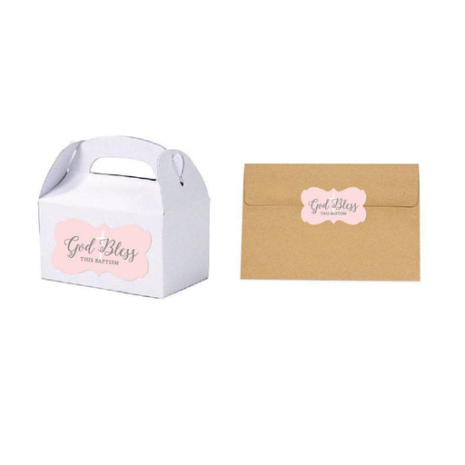 Blush Pink and Gray Baby Girl Baptism Fancy Frame Label Stickers, God Bless This Baptism-set of 36-Andaz Press-