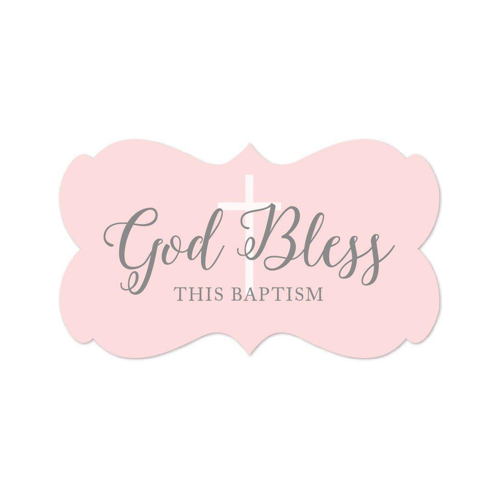 Blush Pink and Gray Baby Girl Baptism Fancy Frame Label Stickers, God Bless This Baptism-set of 36-Andaz Press-