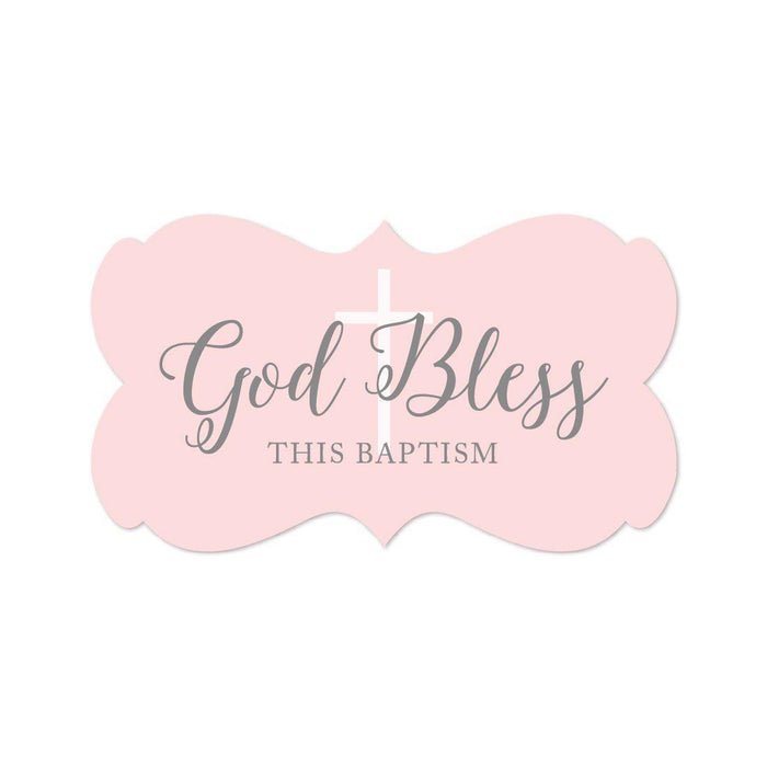 Blush Pink and Gray Baby Girl Baptism Fancy Frame Label Stickers, God Bless This Baptism-set of 36-Andaz Press-