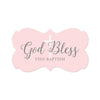 Blush Pink and Gray Baby Girl Baptism Fancy Frame Label Stickers, God Bless This Baptism-set of 36-Andaz Press-