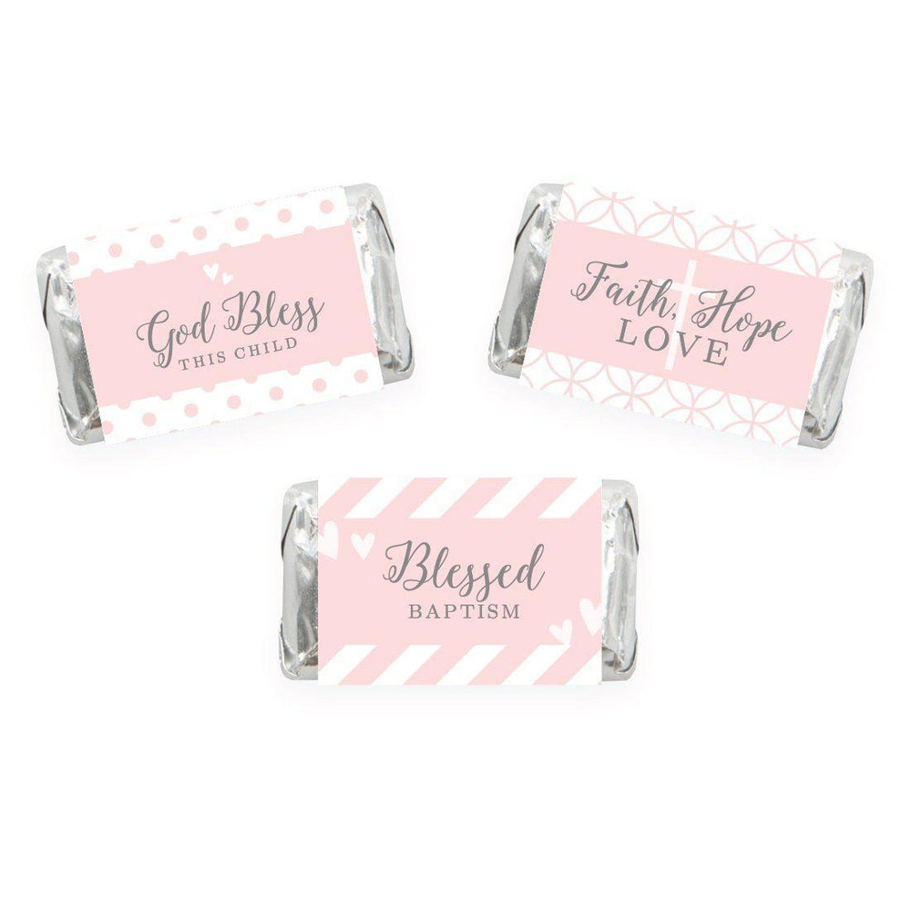 Blush Pink and Gray Baby Girl Baptism Hershey's Miniatures Mini Candy Bar Wrappers-set of 36-Andaz Press-