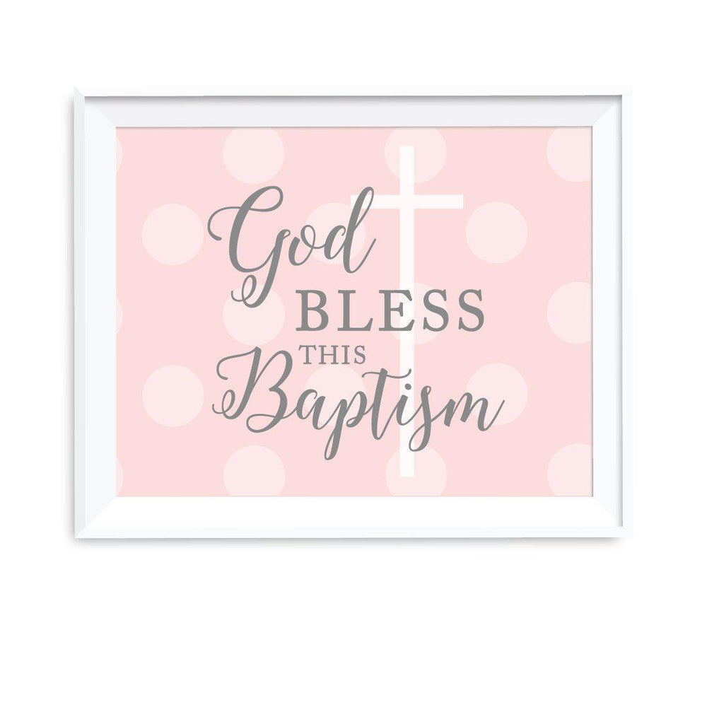 Blush Pink and Gray Baby Girl Baptism Party Sign, God Bless This Baptism-set of 1-Andaz Press-