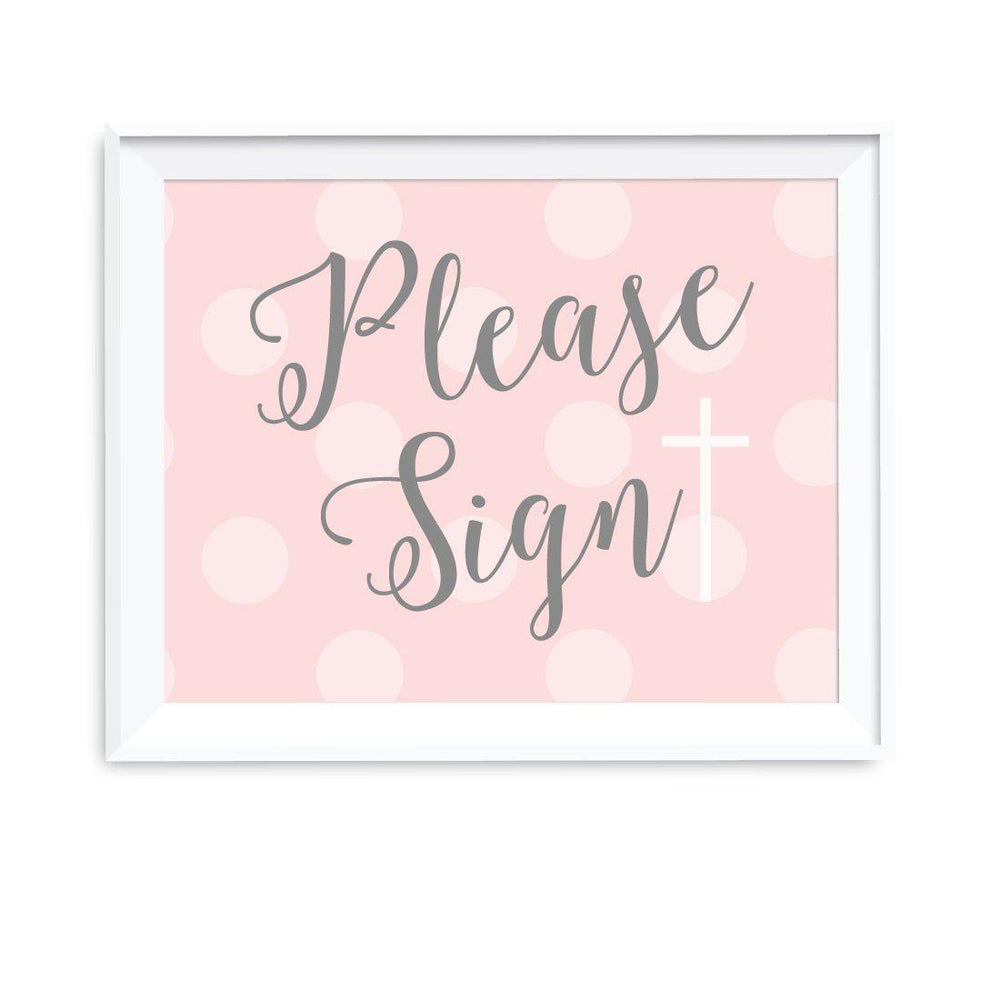 Blush Pink and Gray Baby Girl Baptism Party Sign, Please Sign-set of 1-Andaz Press-