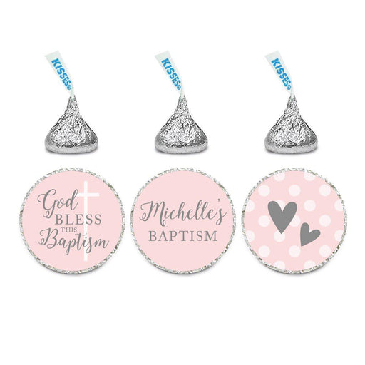 Blush Pink and Gray Baby Girl Baptism Personalized Chocolate Drop Label Stickers Trio-set of 216-Andaz Press-