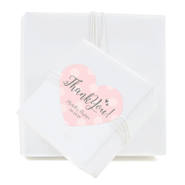 Blush Pink and Gray Baby Girl Baptism Personalized Mini Heart Label Stickers, Thank You-set of 75-Andaz Press-