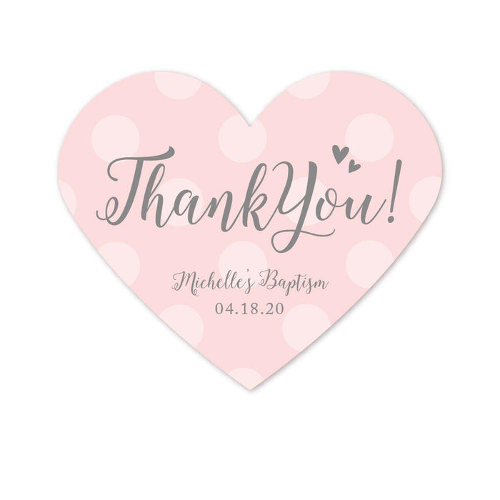 Blush Pink and Gray Baby Girl Baptism Personalized Mini Heart Label Stickers, Thank You-set of 75-Andaz Press-