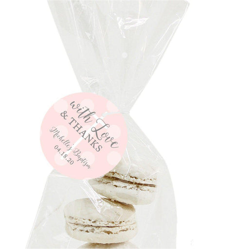 Blush Pink and Gray Baby Girl Baptism Personalized Round Circle Gift Tags, with Love and Thanks-set of 24-Andaz Press-