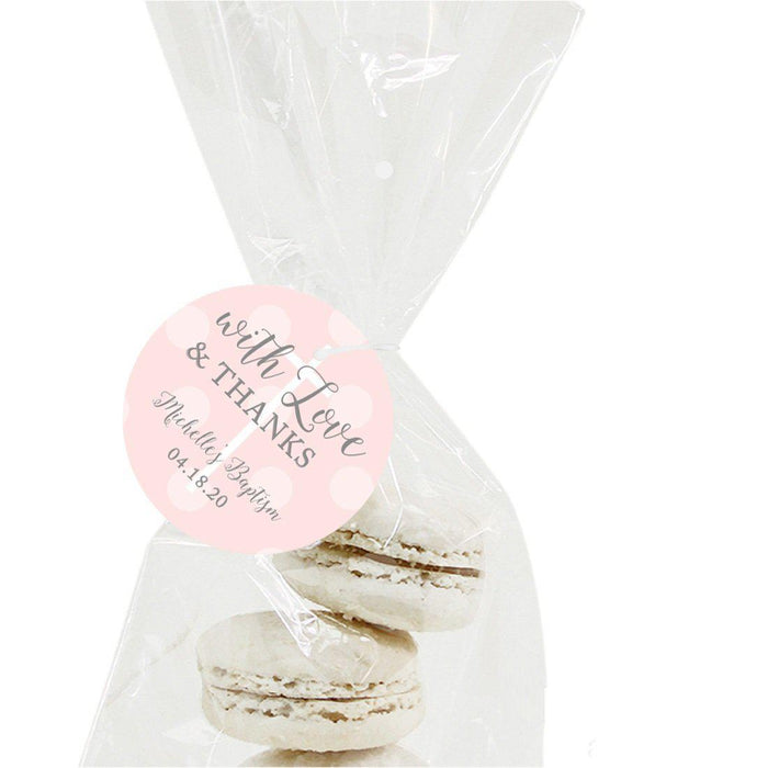 Blush Pink and Gray Baby Girl Baptism Personalized Round Circle Gift Tags, with Love and Thanks-set of 24-Andaz Press-