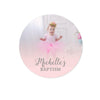 Blush Pink and Gray Baby Girl Baptism Photo Personalized Round Circle Label Stickers-set of 40-Andaz Press-