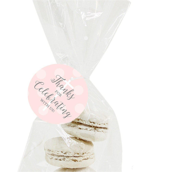 Blush Pink and Gray Baby Girl Baptism Round Circle Gift Tags, Thanks for Celebrating with US-set of 24-Andaz Press-