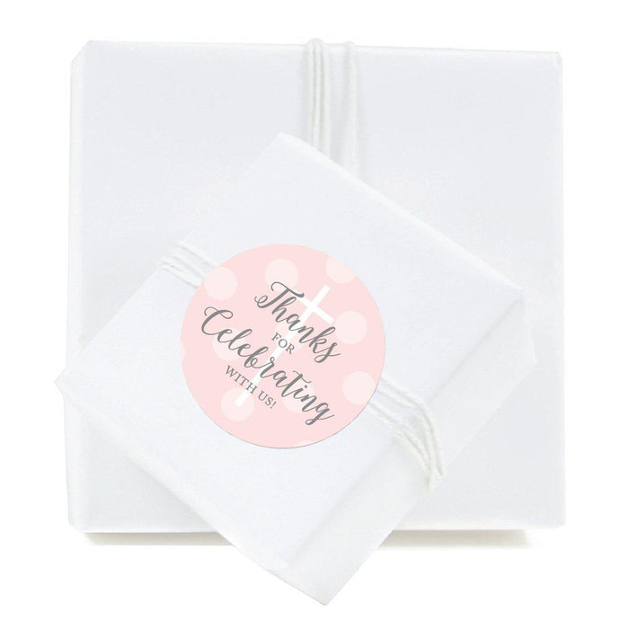 Blush Pink and Gray Baby Girl Baptism Round Circle Label Stickers, Thanks for Celebrating with US-set of 40-Andaz Press-