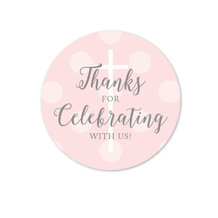 Blush Pink and Gray Baby Girl Baptism Round Circle Label Stickers, Thanks for Celebrating with US-set of 40-Andaz Press-