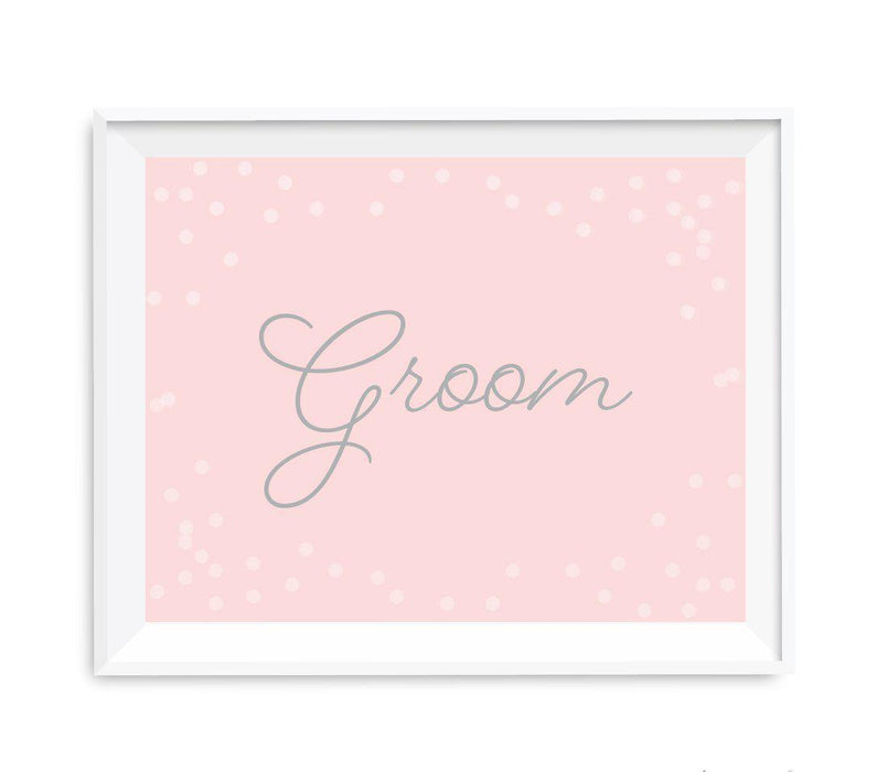 Blush Pink and Gray Pop Fizz Clink Wedding Party Signs-Set of 1-Andaz Press-Mr. & Mrs.-