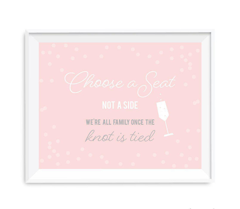 Blush Pink and Gray Pop Fizz Clink Wedding Party Signs-Set of 1-Andaz Press-Choose A Seat, Not A Side-