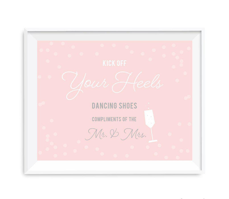 Blush Pink and Gray Pop Fizz Clink Wedding Party Signs-Set of 1-Andaz Press-Dancing Shoes - Kick Off Your Heels-
