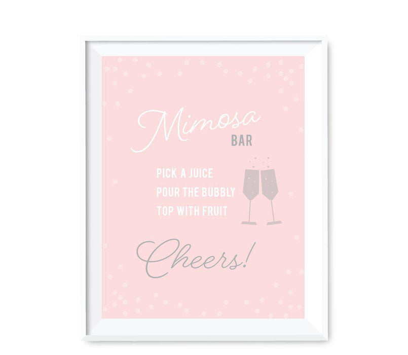 Blush Pink and Gray Pop Fizz Clink Wedding Party Signs-Set of 1-Andaz Press-Mimosa Bar-