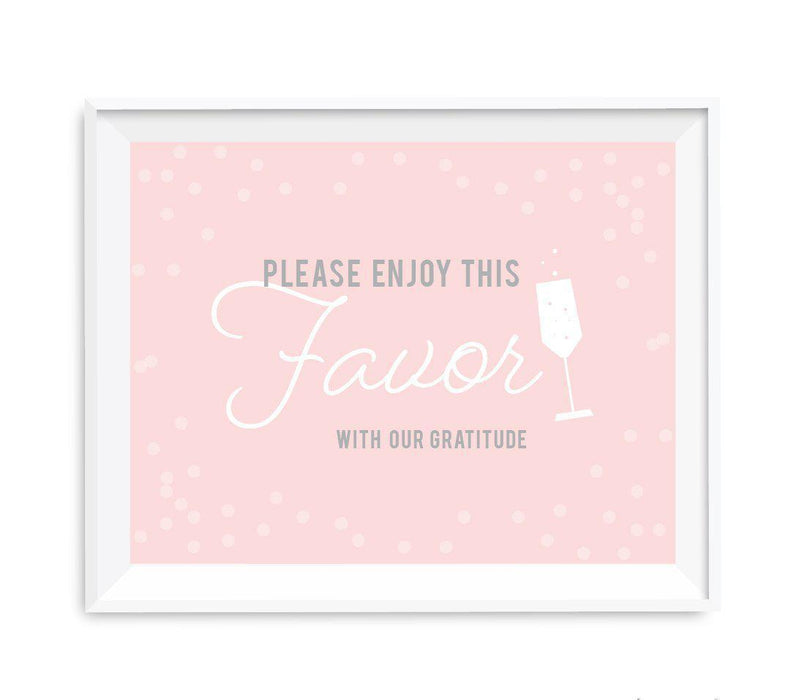 Blush Pink and Gray Pop Fizz Clink Wedding Party Signs-Set of 1-Andaz Press-Please Enjoy Favor With Our Gratitude-