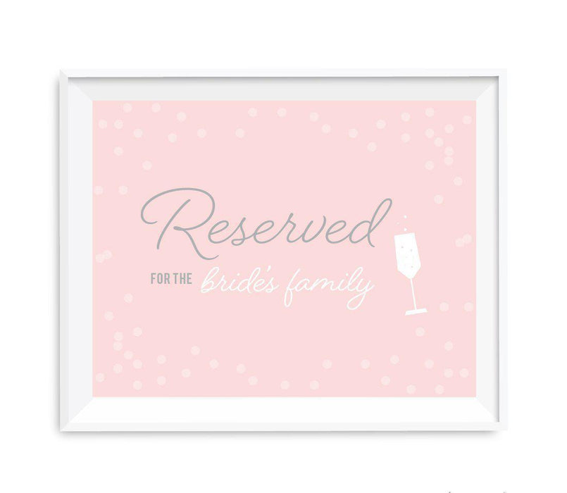 Blush Pink and Gray Pop Fizz Clink Wedding Party Signs-Set of 1-Andaz Press-Reserved For The Bride's Family-
