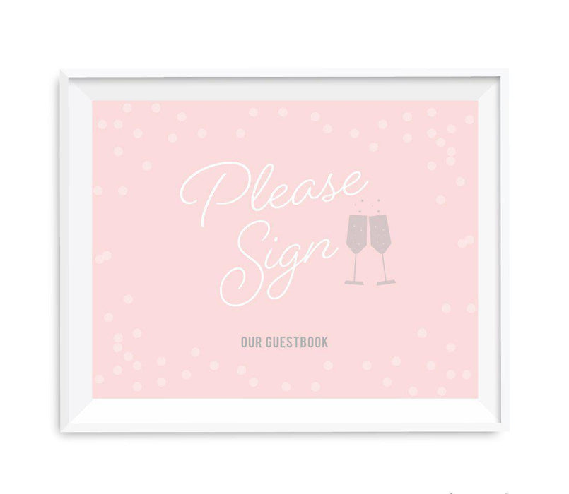 Blush Pink and Gray Pop Fizz Clink Wedding Party Signs-Set of 1-Andaz Press-Sign Our Guestbook-