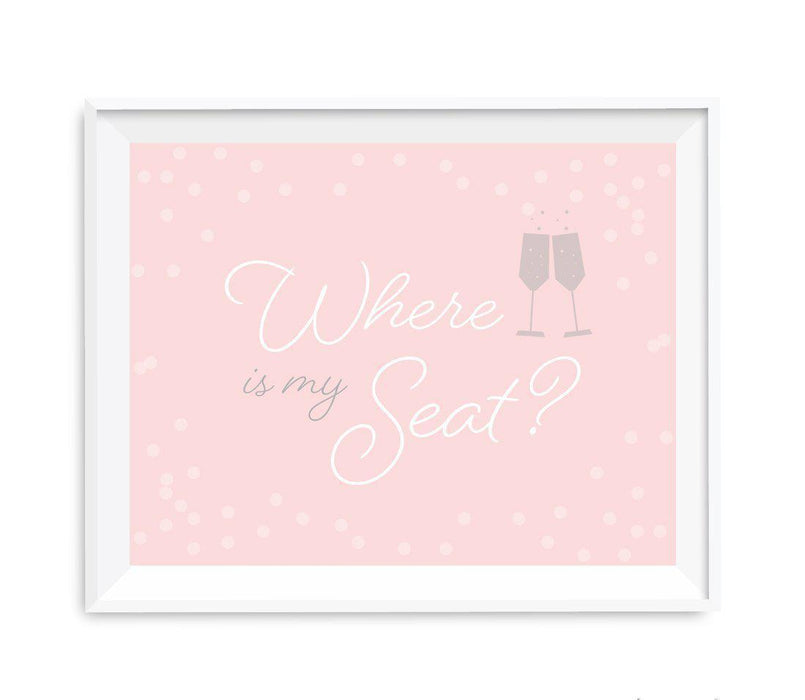 Blush Pink and Gray Pop Fizz Clink Wedding Party Signs-Set of 1-Andaz Press-Where Is My Seat?-