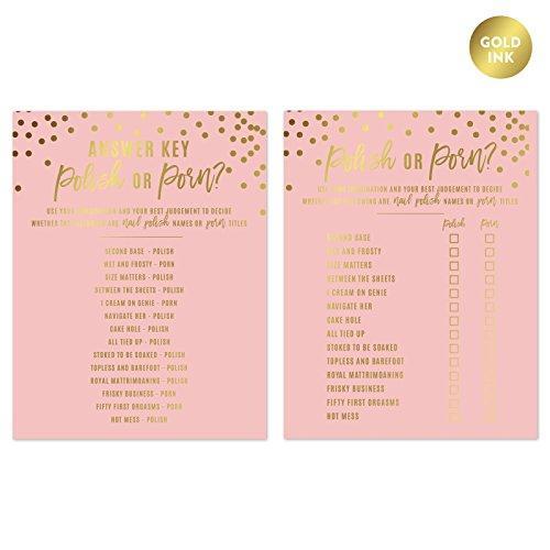 Blush Pink and Metallic Gold Confetti Polka Dots Bachelorette Party Game Cards-Set of 20-Andaz Press-