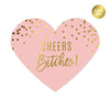Blush Pink and Metallic Gold Confetti Polka Dots Bachelorette Party Heart Label Stickers, Cheers Bitches!-Set of 75-Andaz Press-