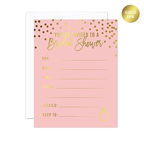 Blush Pink and Metallic Gold Confetti Polka Dots Wedding Blank Bridal Shower Invitations with Envelopes-Set of 20-Andaz Press-