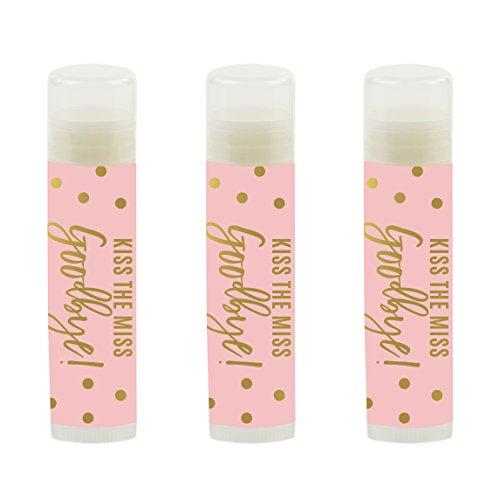 Blush Pink and Metallic Gold Confetti Polka Dots Wedding Lip Balm Favors, Kiss The Miss Goodbye!-Set of 12-Andaz Press-