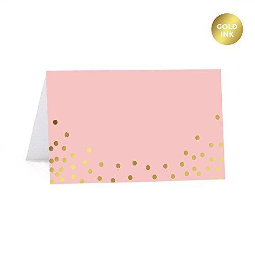 Blush Pink and Metallic Gold Confetti Polka Dots Wedding Printable Table Tent Place Cards-Set of 20-Andaz Press-