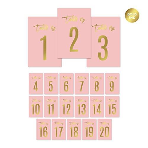Blush Pink and Metallic Gold Confetti Polka Dots Wedding Table Numbers 1-20 on Perforated Paper, Single-Sided-Set of 1-Andaz Press-