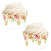 Bohemian Vintage Pink and Peach Floral Flowers on White Cupcake Wrapper-set of 24-Andaz Press-