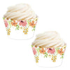 Bohemian Vintage Pink and Peach Floral Flowers on White Cupcake Wrapper-set of 24-Andaz Press-
