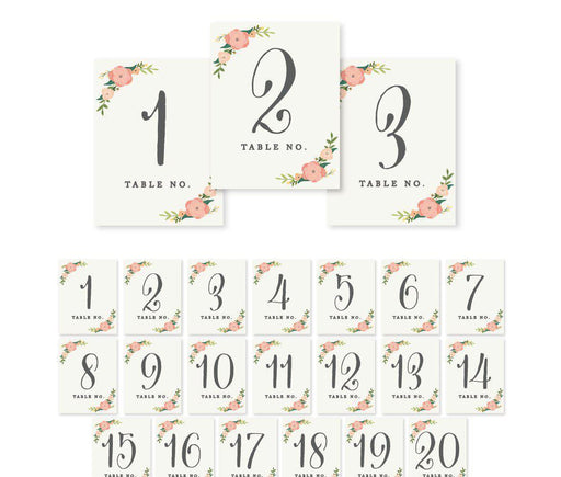 Boho Chic Floral Roses Table Numbers-Set of 20-Andaz Press-1-20-