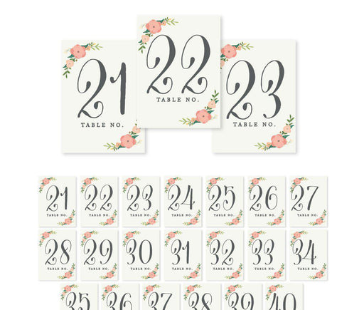 Boho Chic Floral Roses Table Numbers-Set of 20-Andaz Press-21-40-