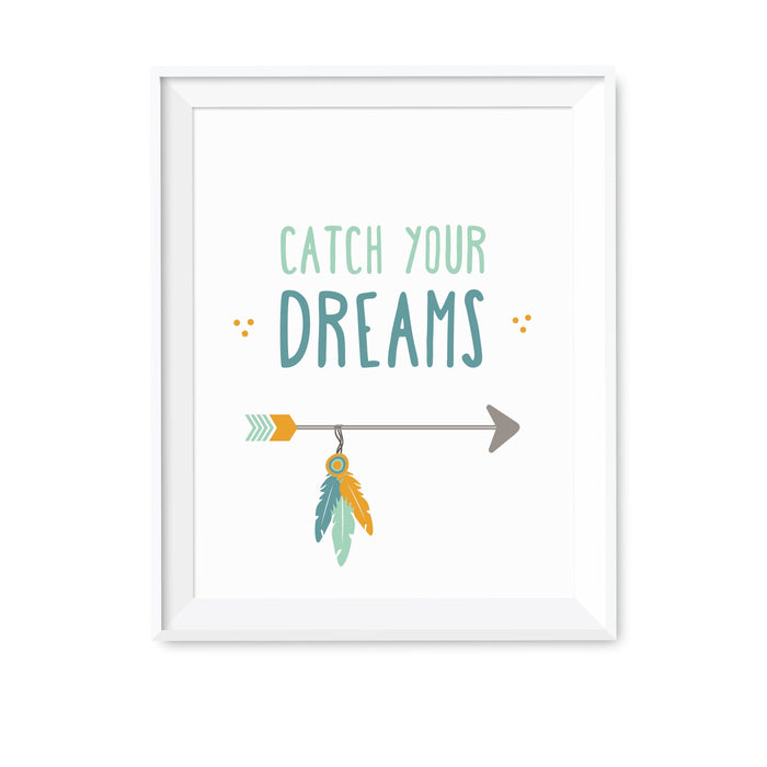 Boho Chic Tribal Baby Shower Wall Art Party Signs-Set of 1-Andaz Press-Catch Your Dreams-