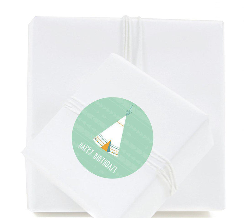 Boho Chic Tribal Birthday Round Circle Label Stickers-Set of 40-Andaz Press-Happy Birthday-